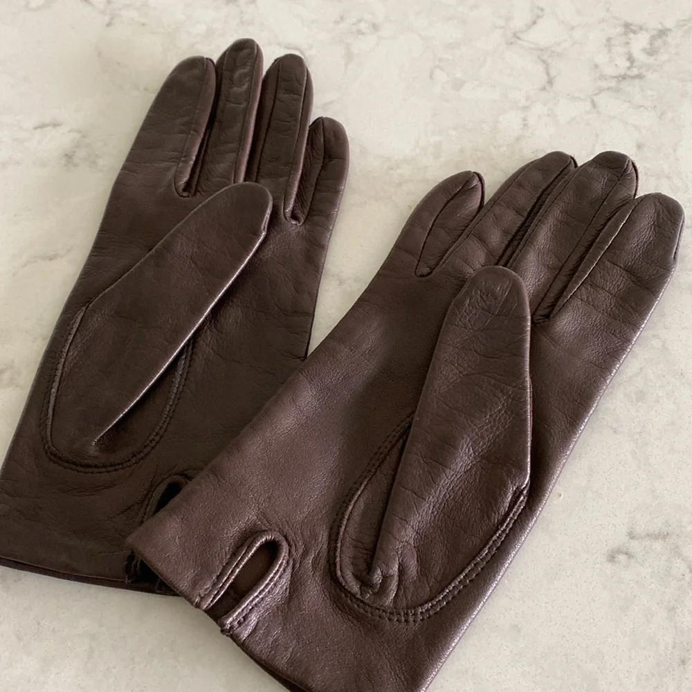 Vintage dark brown leather gloves size 7 1/2
